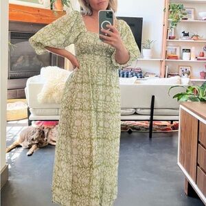 Green Smocked Sundress with Bishop Sleeves